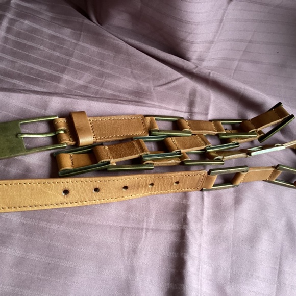 Tan Leather Brass Link Belt main image 4